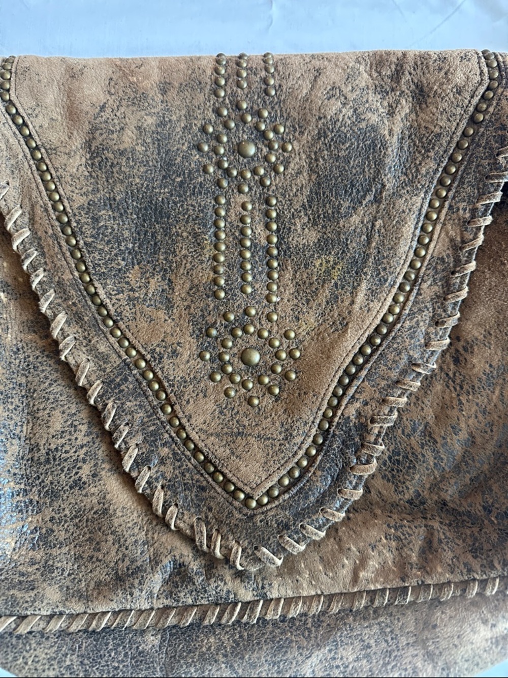 Rare Jose Luis Lambskin Suede Leather Studded Crossbody Messenger Bag - Picture 6 of 9